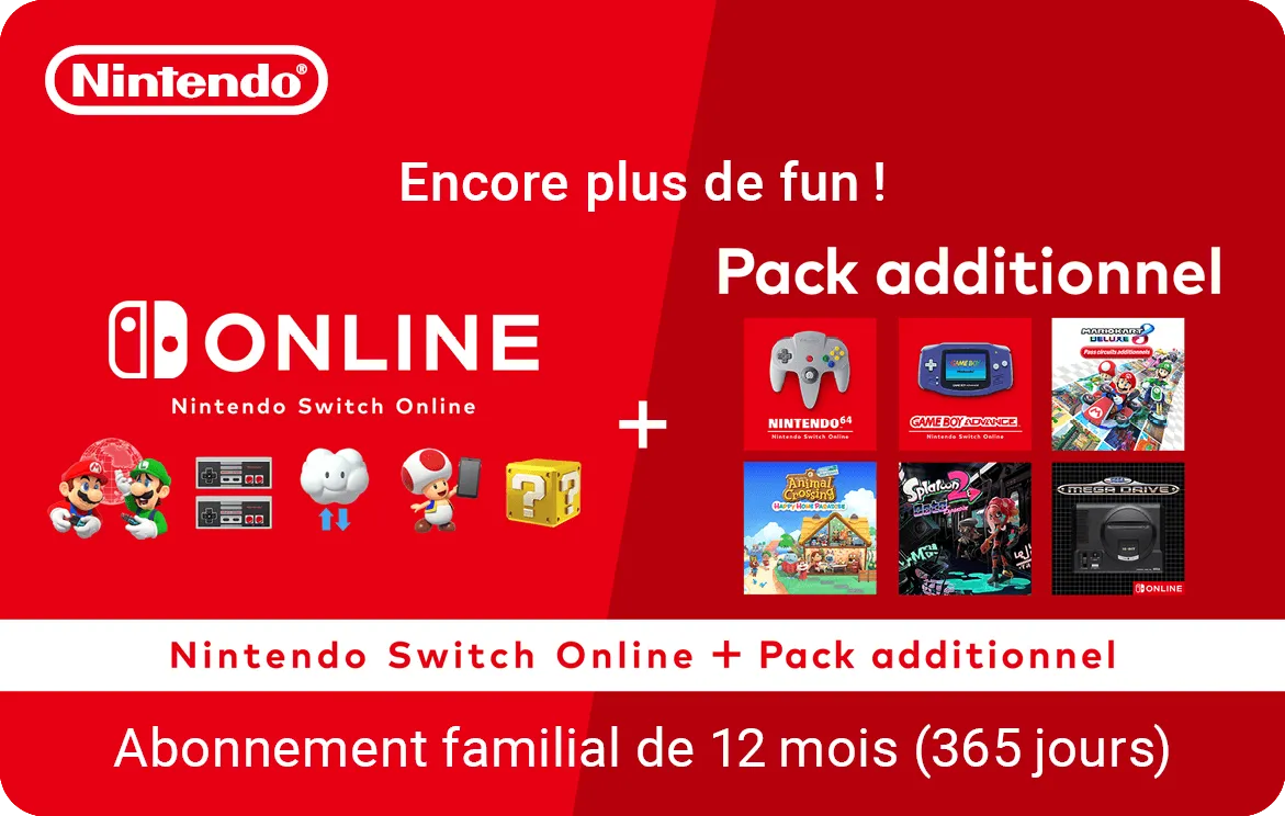 Nintendo Switch Online + Pack additionnel (Abonnement familial)