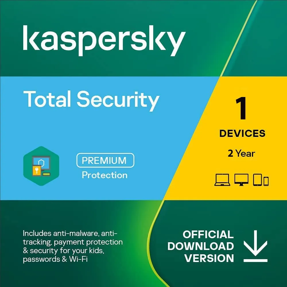 Kaspersky Total Security 1 Device 2 Year Windows/Mac/Android/iOS (Email Delivery)