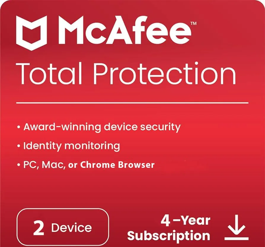 McAfee Total Protection 2 Device 4 Years Windows/Mac (Email Delivery) (Global Code) — NexoKey Maroc