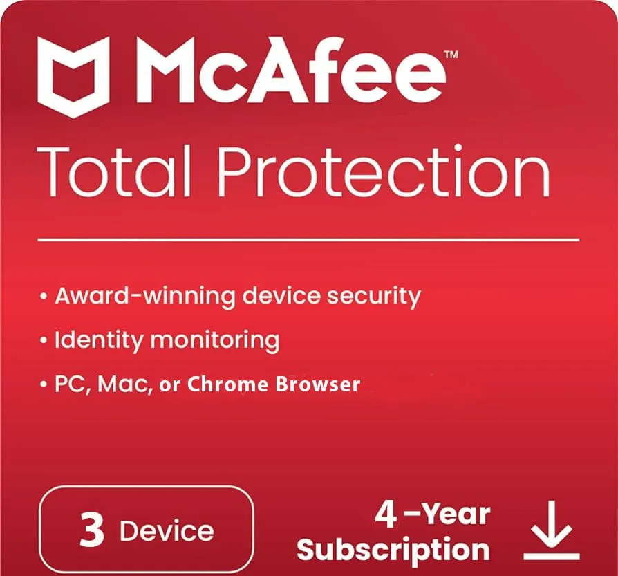 McAfee Total Protection 3 Device 4 Years Windows/Mac (Email Delivery) (Global Code) — NexoKey Maroc