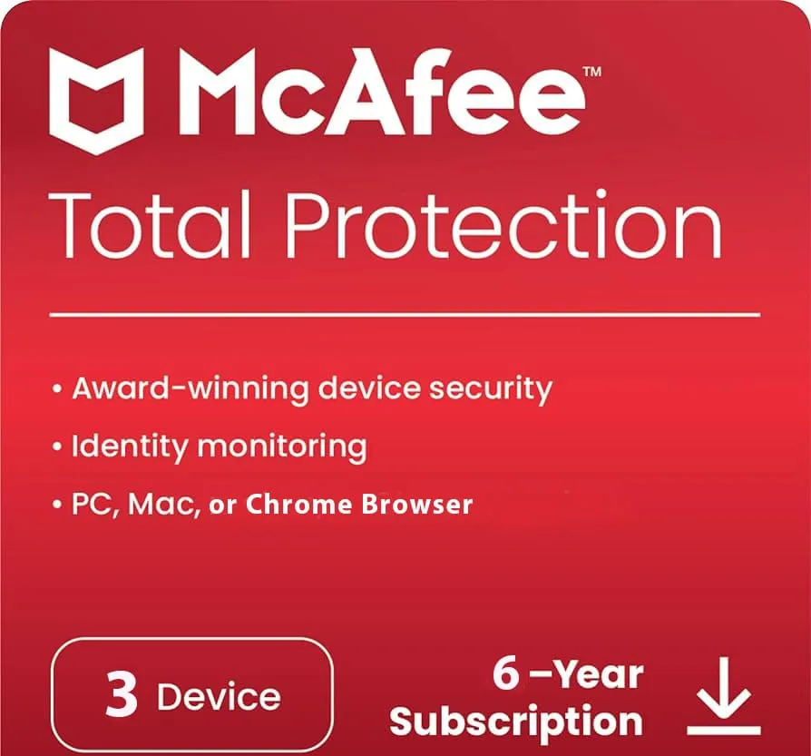 McAfee Total Protection 3 Device 6 Years Windows/Mac (Email Delivery) (Global Code) — NexoKey Maroc