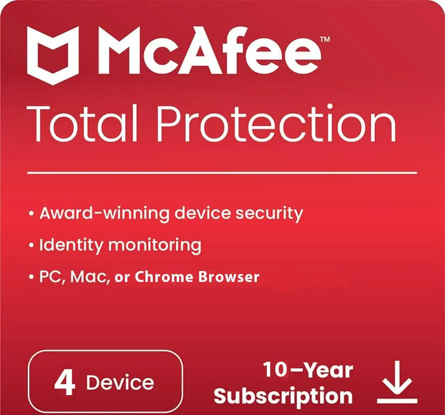 McAfee Total Protection 4 Devices 10 Years Windows/Mac (Email Delivery) (Global Code) — NexoKey Maroc