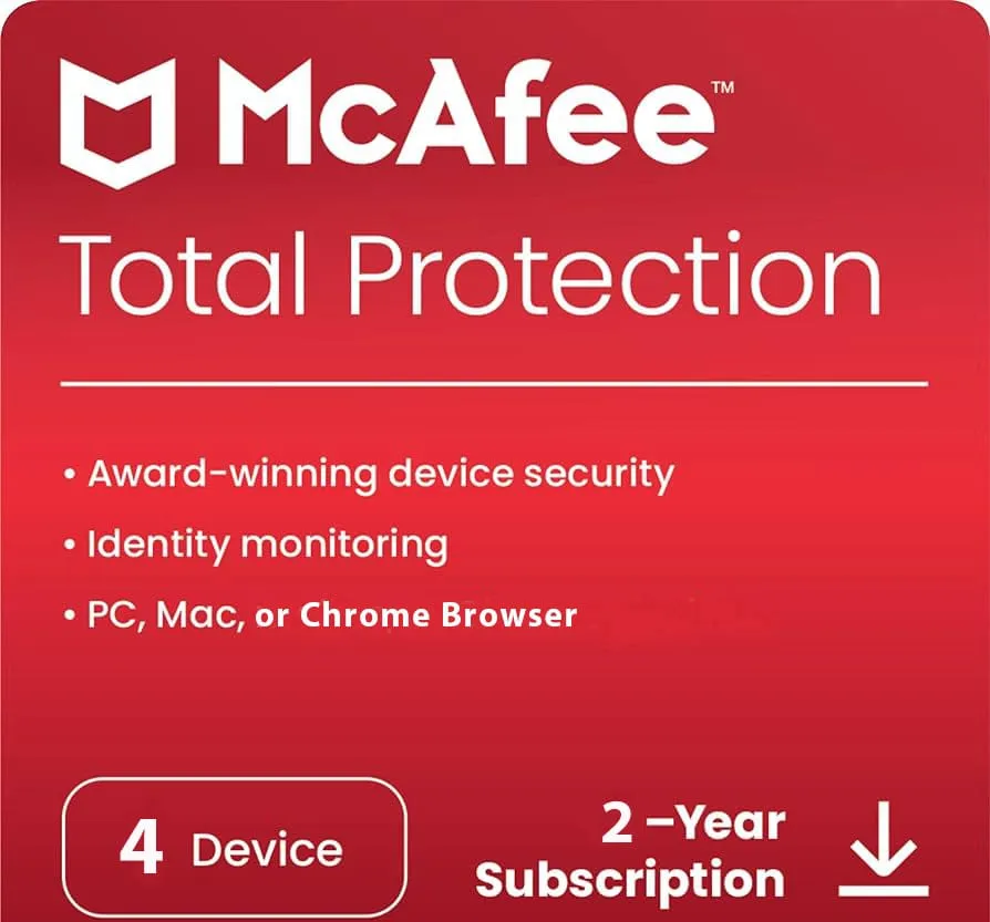 McAfee Total Protection 4 Device 2 Years Windows/Mac (Email Delivery) (Global Code) — NexoKey Maroc