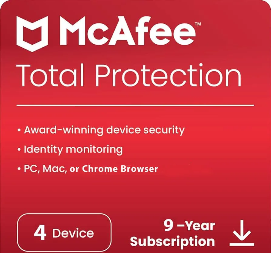 McAfee Total Protection 4 Device 9 Years Windows/Mac (Email Delivery) (Global Code) — NexoKey Maroc