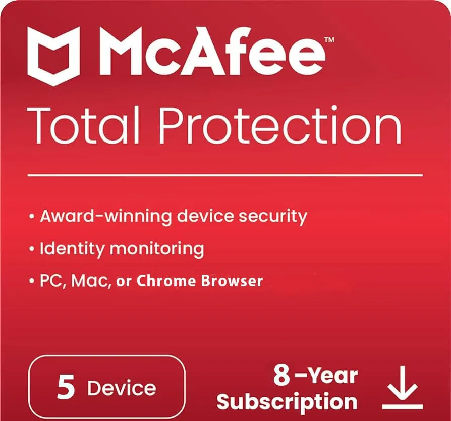 McAfee Total Protection 5 Device 8 Years Windows/Mac (Email Delivery) (Global Code) — NexoKey Maroc