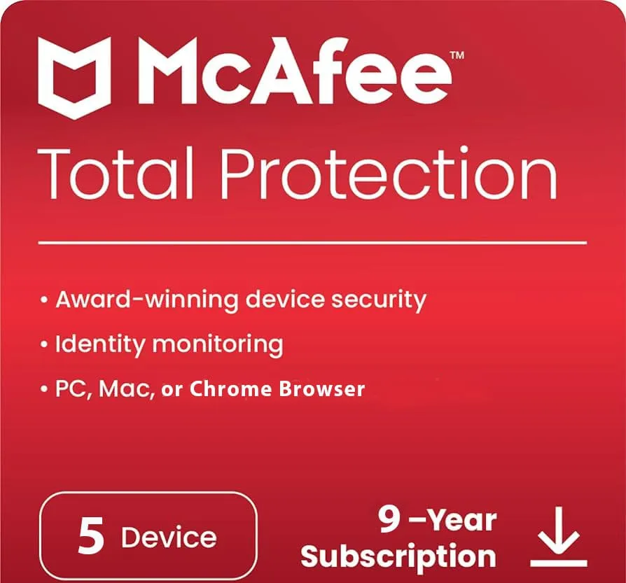 McAfee Total Protection 5 Device 9 Years Windows/Mac (Email Delivery) (Global Code) — NexoKey Maroc