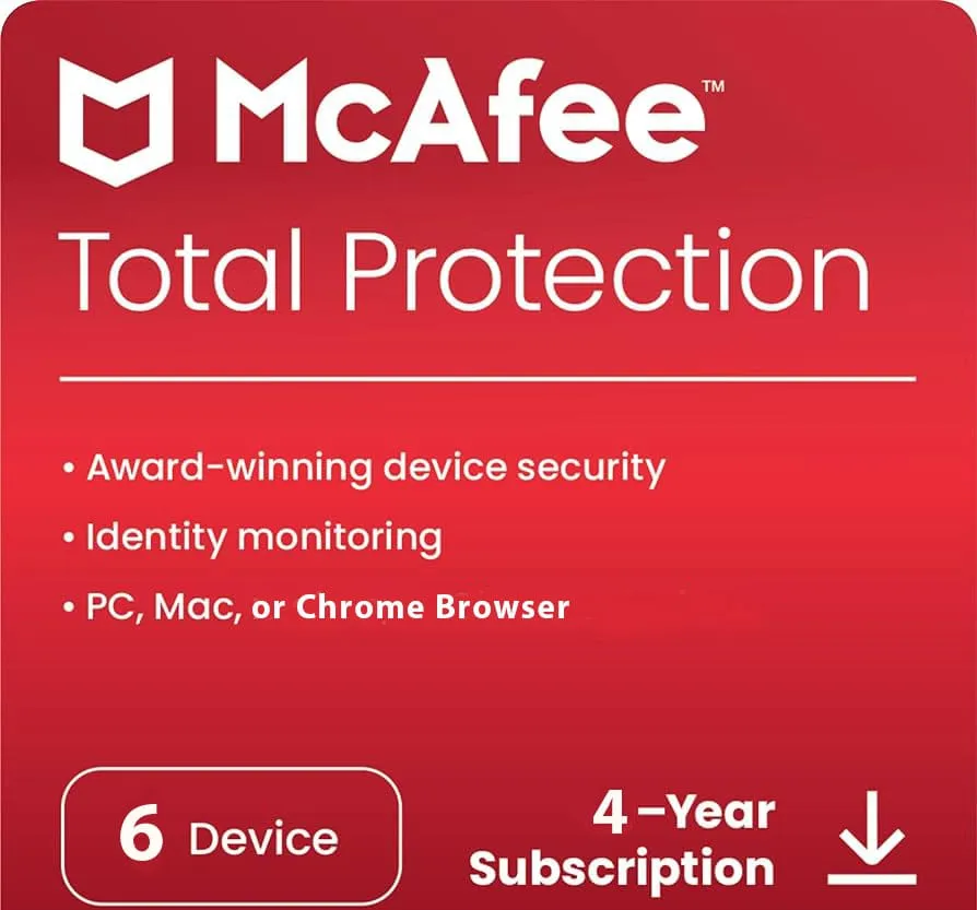 McAfee Total Protection 6 Device 4 Years Windows/Mac (Email Delivery) (Global Code) — NexoKey Maroc