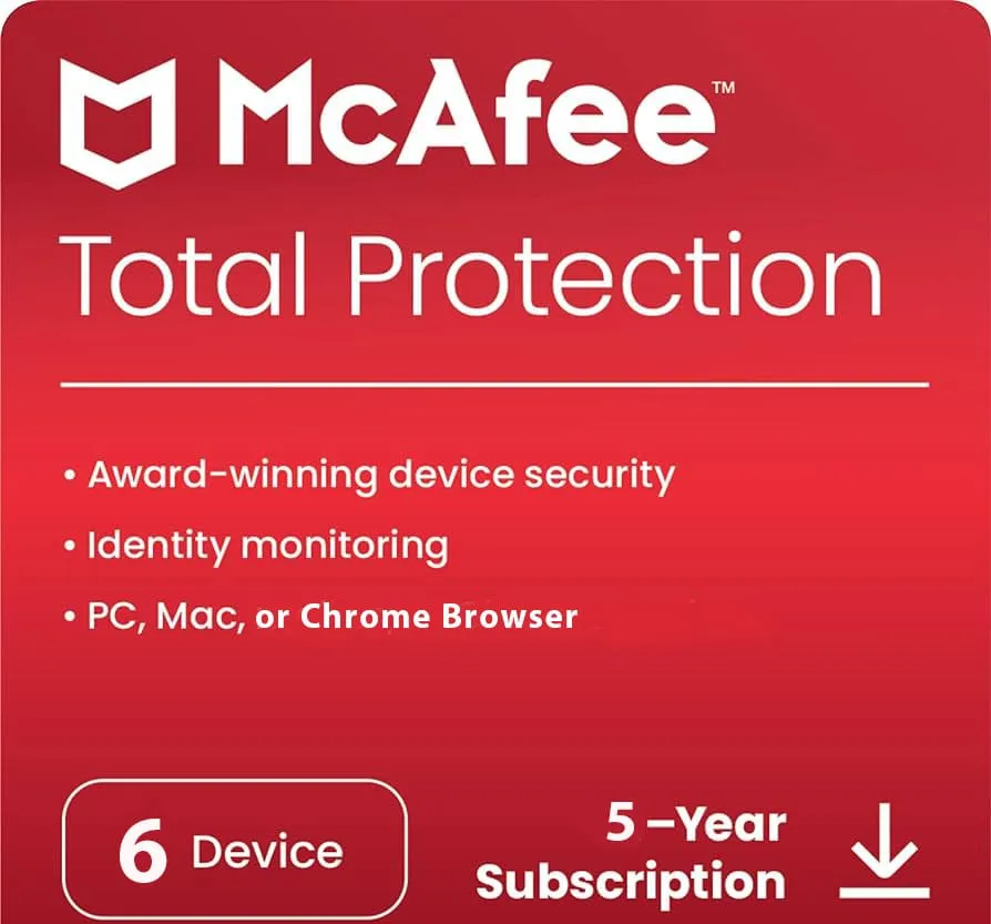 McAfee Total Protection 6 Device 5 Years Windows/Mac (Email Delivery) (Global Code) — NexoKey Maroc