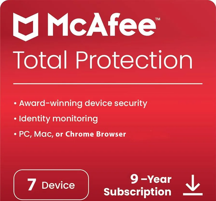 McAfee Total Protection 7 Device 9 Years Windows/Mac (Email Delivery) (Global Code) — NexoKey Maroc