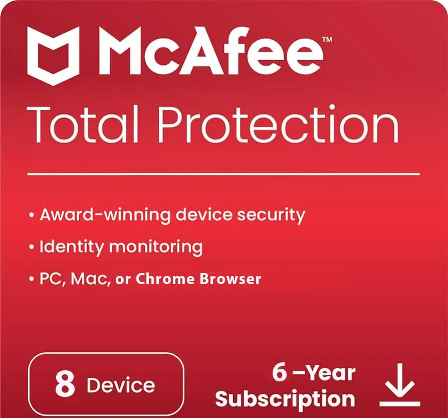 McAfee Total Protection 8 Device 6 Years Windows/Mac (Email Delivery) (Global Code) — NexoKey Maroc