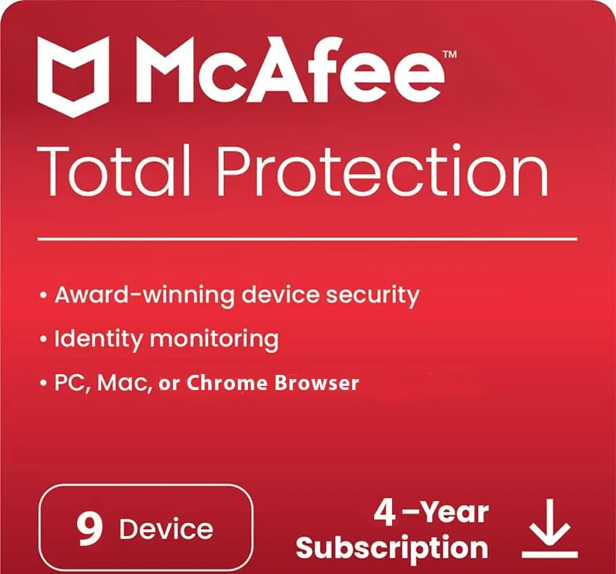 McAfee Total Protection 9 Device 4 Years Windows/Mac (Email Delivery) (Global Code) — NexoKey Maroc