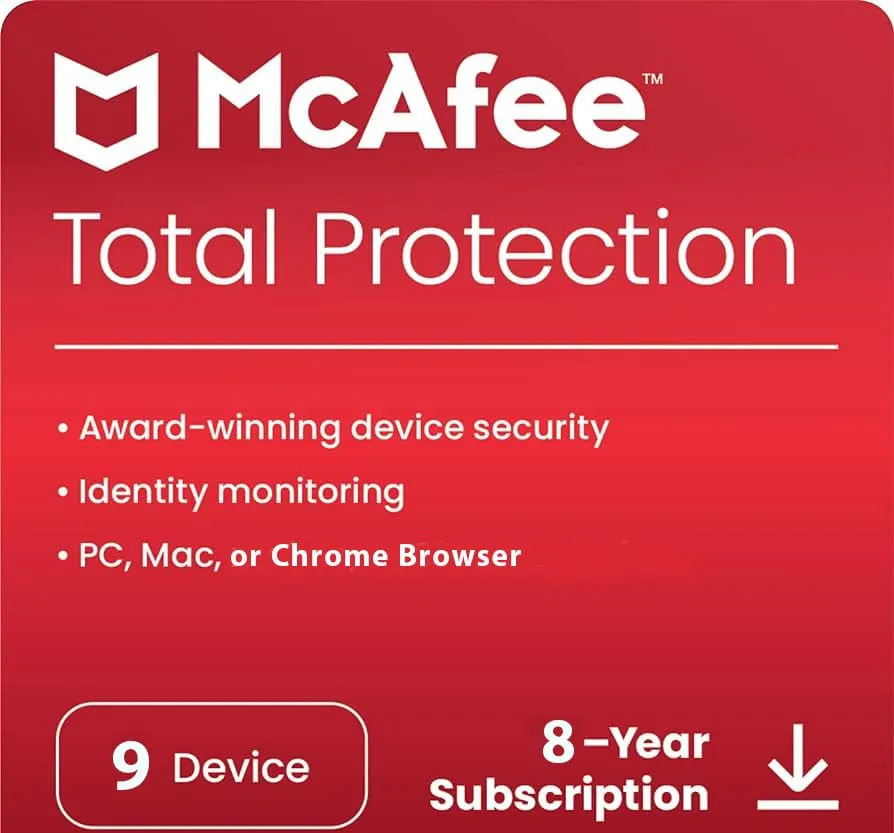 McAfee Total Protection 9 Device 8 Years Windows/Mac (Email Delivery) (Global Code) — NexoKey Maroc
