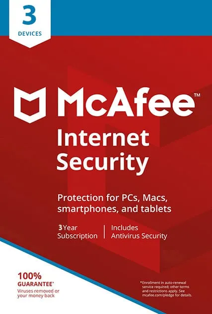 McAfee Internet Security 3 Devices 3 Year Windows/Mac/Android/iOS (Email Delivery) (Global Code) — NexoKey Maroc