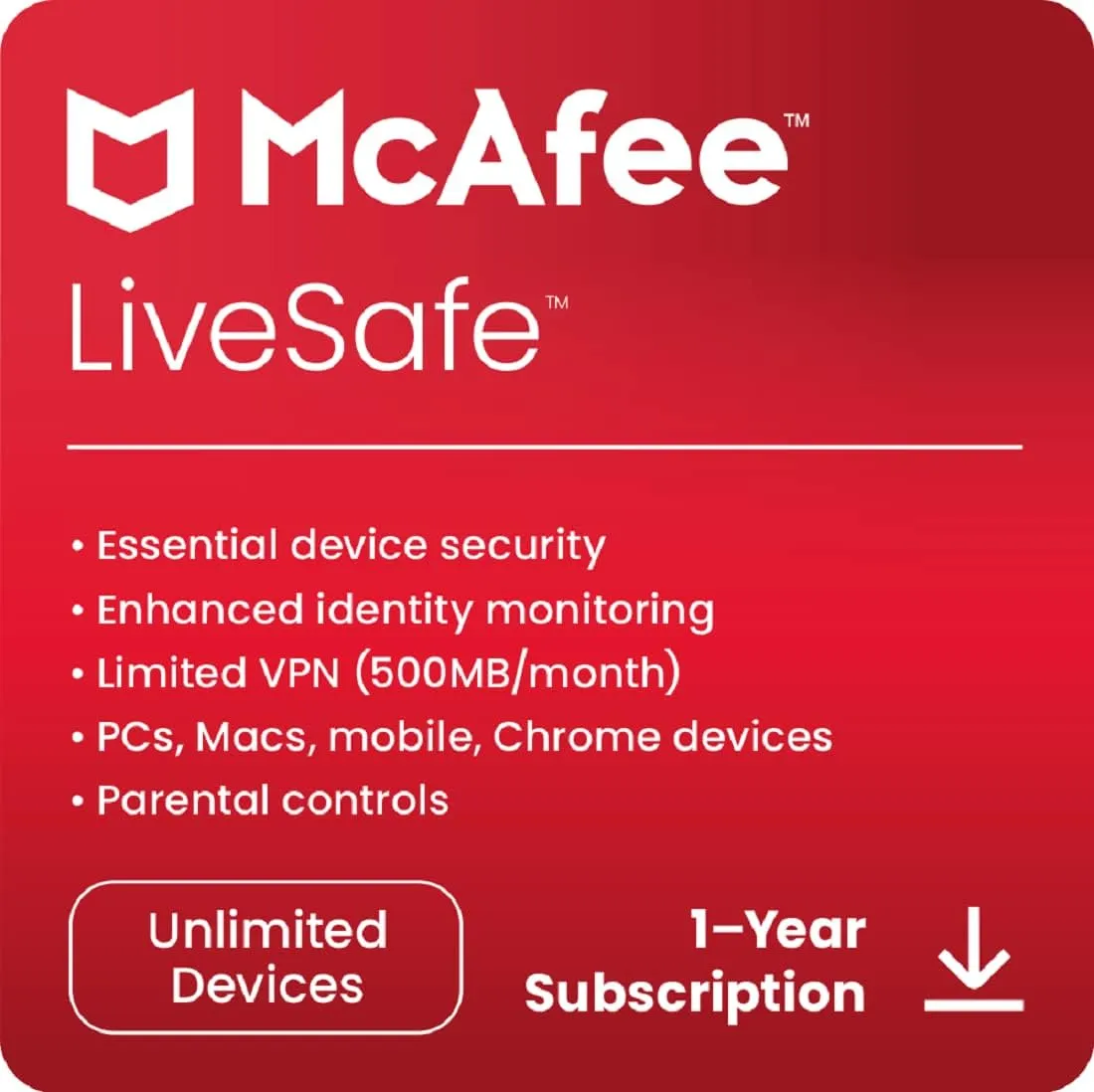 McAfee LiveSafe Unlimited Devices 1 Year Windows/Mac/Android/iOS (Email Delivery) (Global Code) — NexoKey Maroc